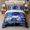 Blue Lock 3Pcs Bedding Set, Personalized Custom Name Text, 1 Duvet Cover & 2 Pillowcases For Bedroom