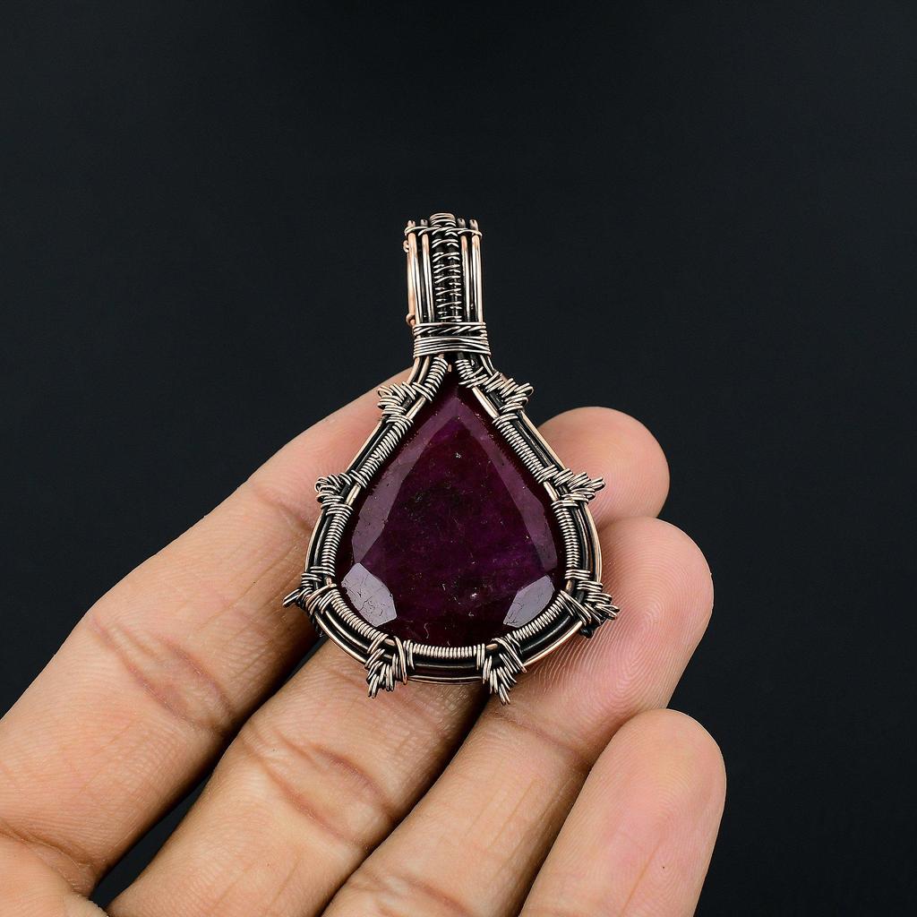 Ruby Pendant Gemstone Jewelry, 999 Copper Wire Wrapped Handmade Pendant, Latest Design Jewelry