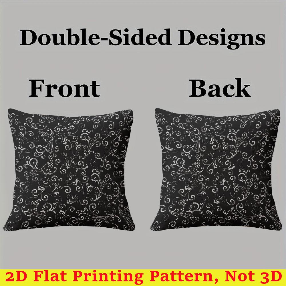 Black Floral Scroll Square Jacquard Pillow Cover for Sofa Office Waist Cushion Cover Home Decorative Pillowcase