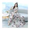 Women's Round Neck Short Sleeve Maxi Dress Slim Fit High Waist Elegant Floral Print A-Line Dress