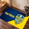 Leeds United Custom Crystal Velvet Rug, Personalized Name Text Print, Football Logo Soft Non‑Slip Floor Mat Home Decor Gift