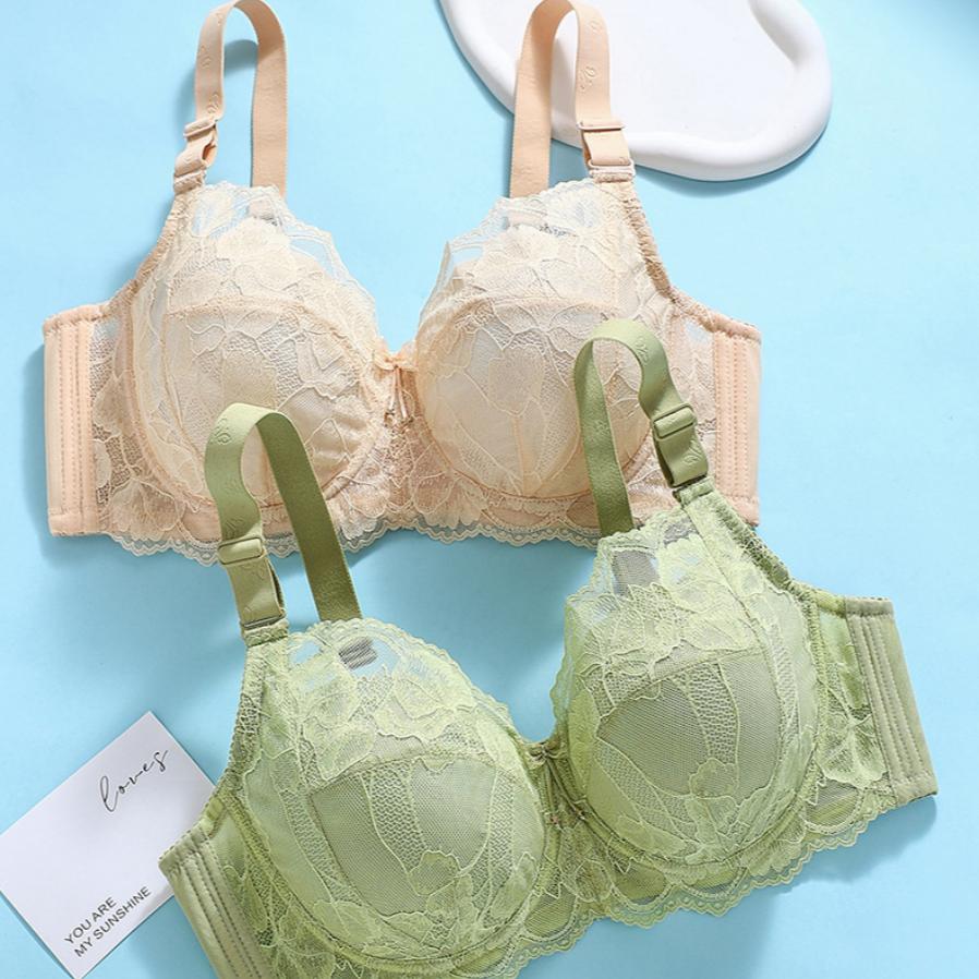 Ultra-thin Sexy Quick-drying Plus-size Bra with Exquisite Transparent Lace Trim and Widened Side Wings for Breast Control