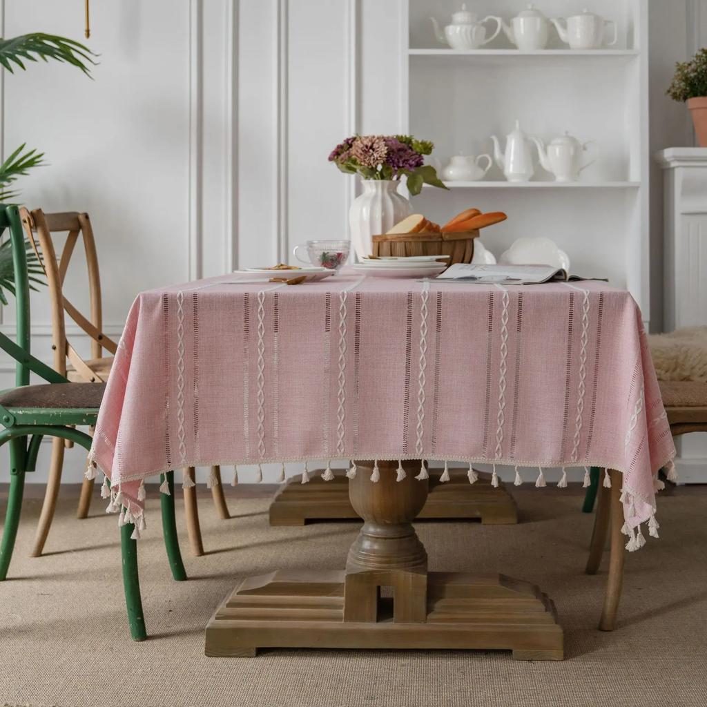 Embroidery Tablecloths Dust Proof Table Cover, Embroidery Flower Tassels Pattern Table Cloths,For Dinning Party Wedding Decor