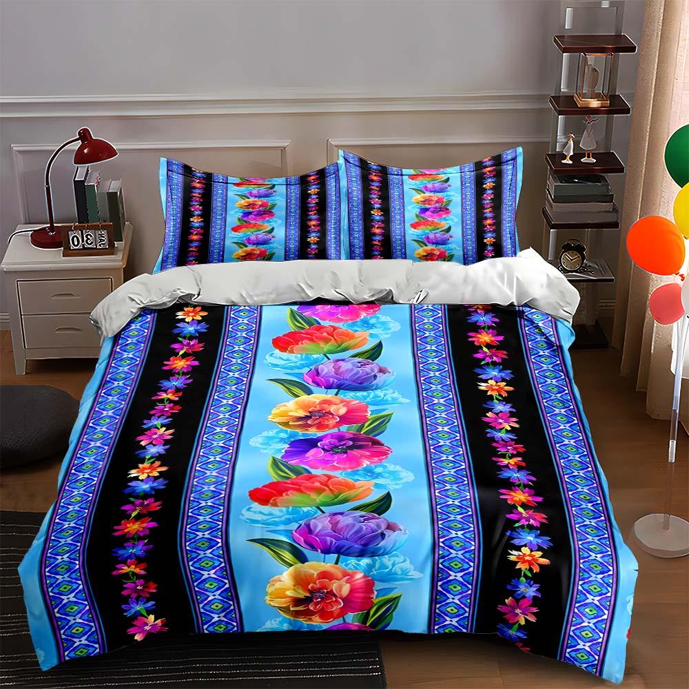 

Colorful floral stripes. Bedding Duvet cover sets Duvet covers Pillowcases gifts (1 * Duvet Cover 2 * Pillowcases, without duvet insert) 135x200cm