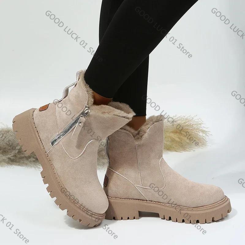 

Fashion Thick Plush Snow Boots Women Faux Suede Non-slip Winter Boots Woman Keep Warm Cotton Padded Shoes Platform Ankle Booties 2025 44 коричневый