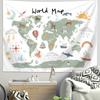 VIKAMA Ins Scandinavian World Terrain Tapestry Childrens Room Wall Decoration Cartoon Animal Map Bedside Background Tapestry