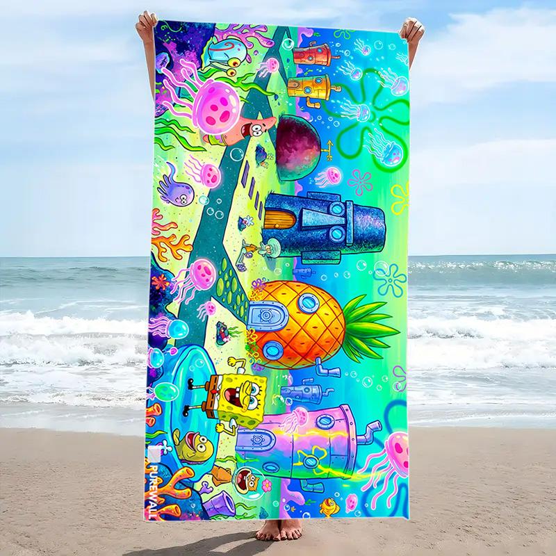 SquarePants Print Beach Towel, Large Soft Quick Dry Towel for Beach Camping Swimming