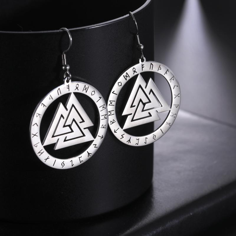 Dawapara Nordic Valknut Earrings Odin Symbol Runes Circle Pendant Stainless Steel Jewelry New Year Gift