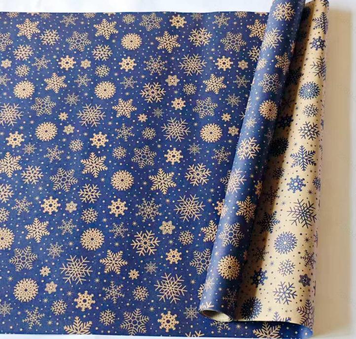 

1pc Large Roll Snowflake Wrapping Paper-Dark Blue&White Winter Theme with Golden Snowflakes,Gift Wrap,for Christmas, New Year’s