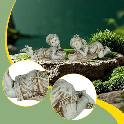 Garden Figure Child Statue Garden Statue with Solar Lighting Creative Lying