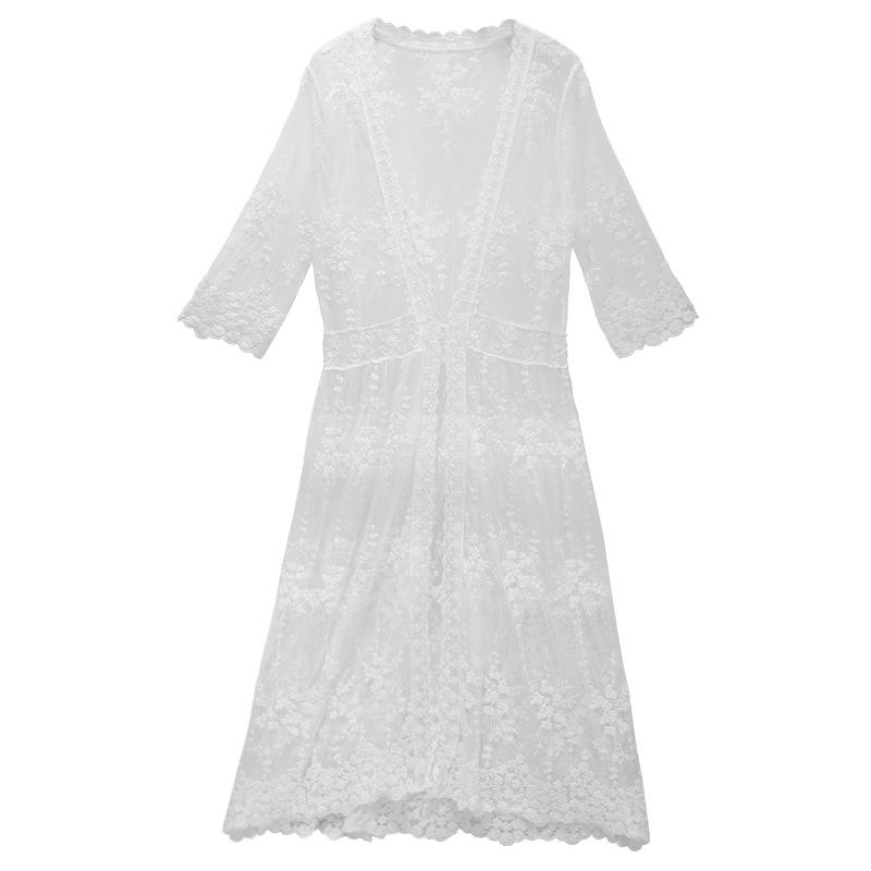 

Кружевная верхняя одежда для пляжного и морского отдыха, солнцезащитная куртка, кардиган, женская шаль, куртка-рубашка средней длины L белый