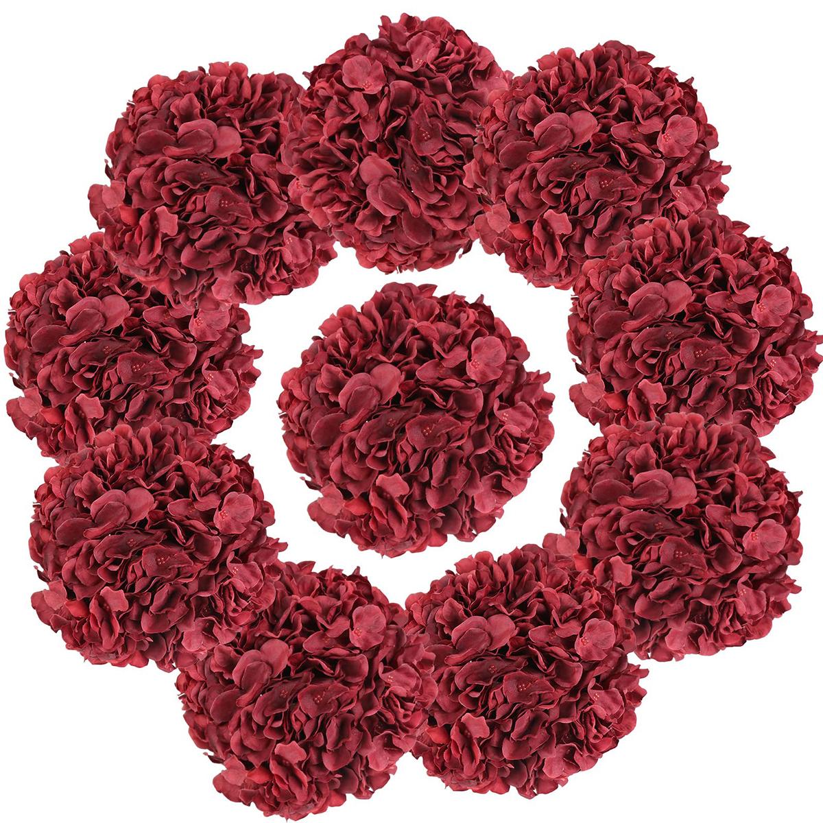 

10 шт. искусственные цветы гортензии поддельные гортензии шелковые цветы головки со стеблями искусственная гортензия для стола свадьба детский душ вечерние украшения дома бордовый