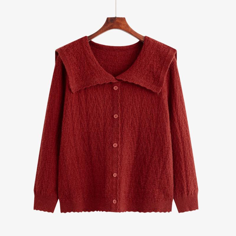 Übergröße Damen Temperament Puppenkragen Langarm Locker Gestrickte Strickjacke