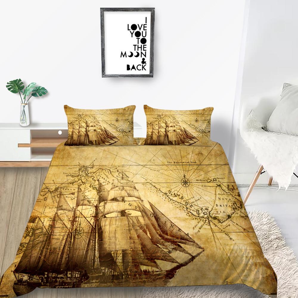 New Fashion Unique Design Duvet Cover Set Map Bedding Cover Suit Sea Quilt Cover Soft Cover Set Boys Twin Size Bed Clothes