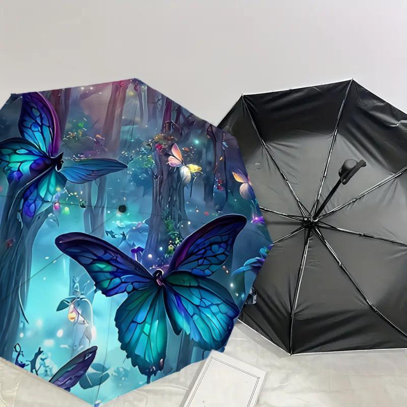 1pc Enchanted Forest Butterflies Umbrella with Plastic Handle,Suitable for All Seasons Home Travel Outdoor UmbrellaDD159