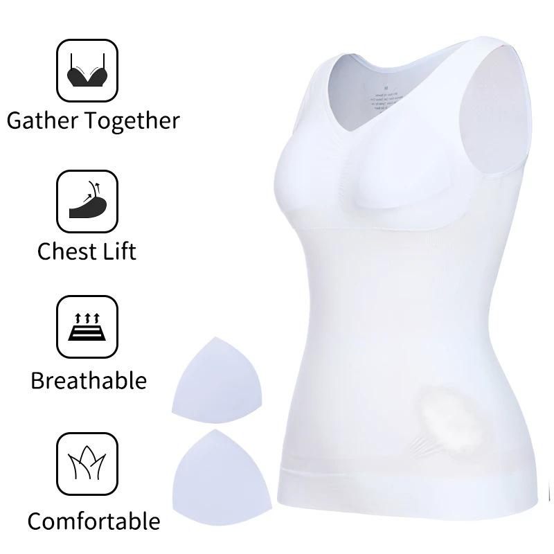 Genie Wirefree Body Shaper Cami with Pads - Tummy Control Sports Vest