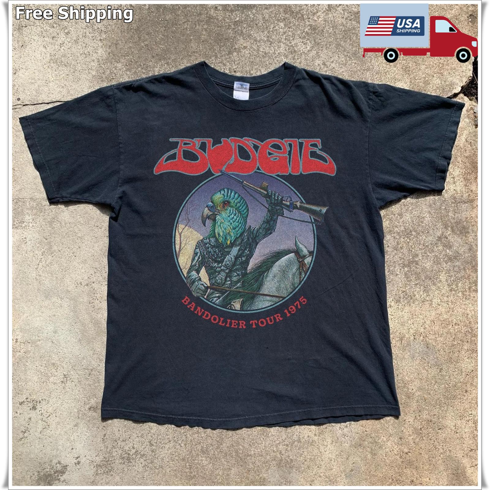 Budgie Bandolier Tour 1975 Cotton Black Unisex T-shirt Size S-5XL XXXL