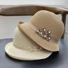 French handmade beads fine grass sunscreen bucket hat women's summer sunshade travel straw hat vacation travel elegant small pot hat