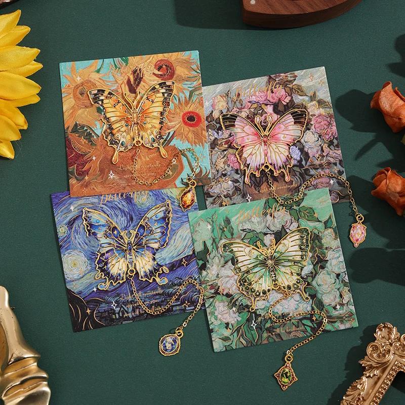 Oil Painting Butterfly Bookmark Retro Shaped Clip for Books Special Gift Reading Lovers Unique Student Study Bookmark Accessory