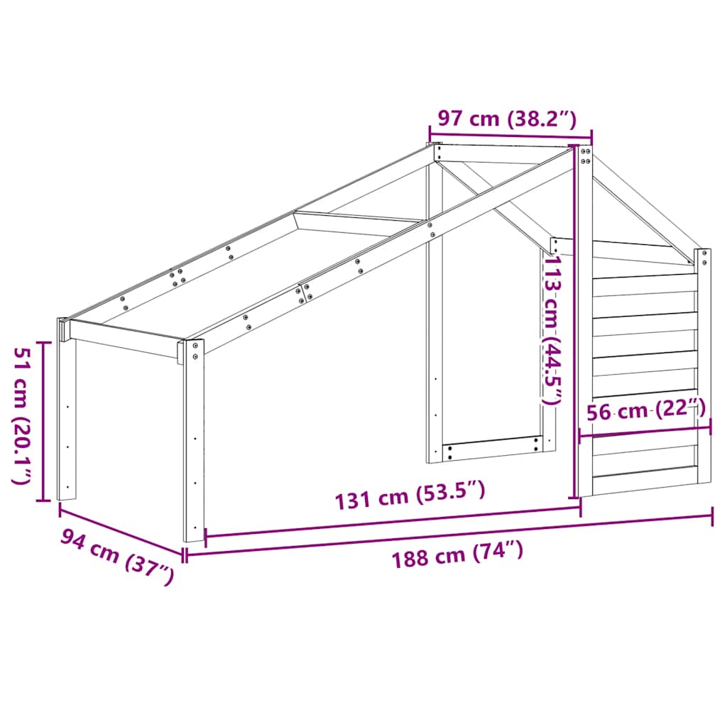 Kids Bed Canopy Wax Brown 188 x 97 x 113 cm Solid Pine Wood