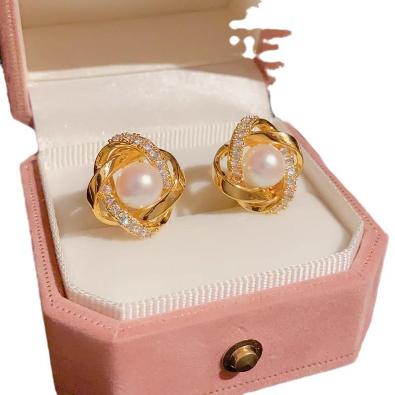 2024 Elegant Rhinestone Pearl Earrings - High-End Bird's Nest Design for All-Match Style