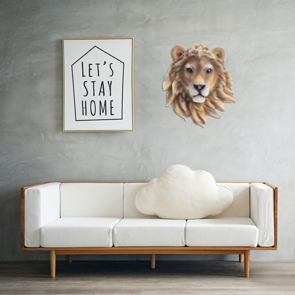 ULTNICE Rustic Resin Lion Head Wall Hanging Decor: Animal Head Wall Sculpture for Bedroom, Living Room, and Indoor Spaces