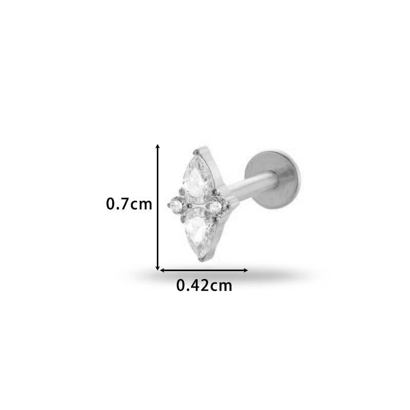 1 pièce G23 Titane Massif Filetage Interne Dos Plat Fleur CZ Clou de Tragus Cartilage Boucle d'Oreille Helix Rook Lobe Labret Bijou de Piercing