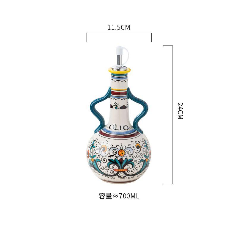 

Dual ear ceramic olive oil bottle, household kitchen soy sauce vinegar seasoning bottle, multifunctional