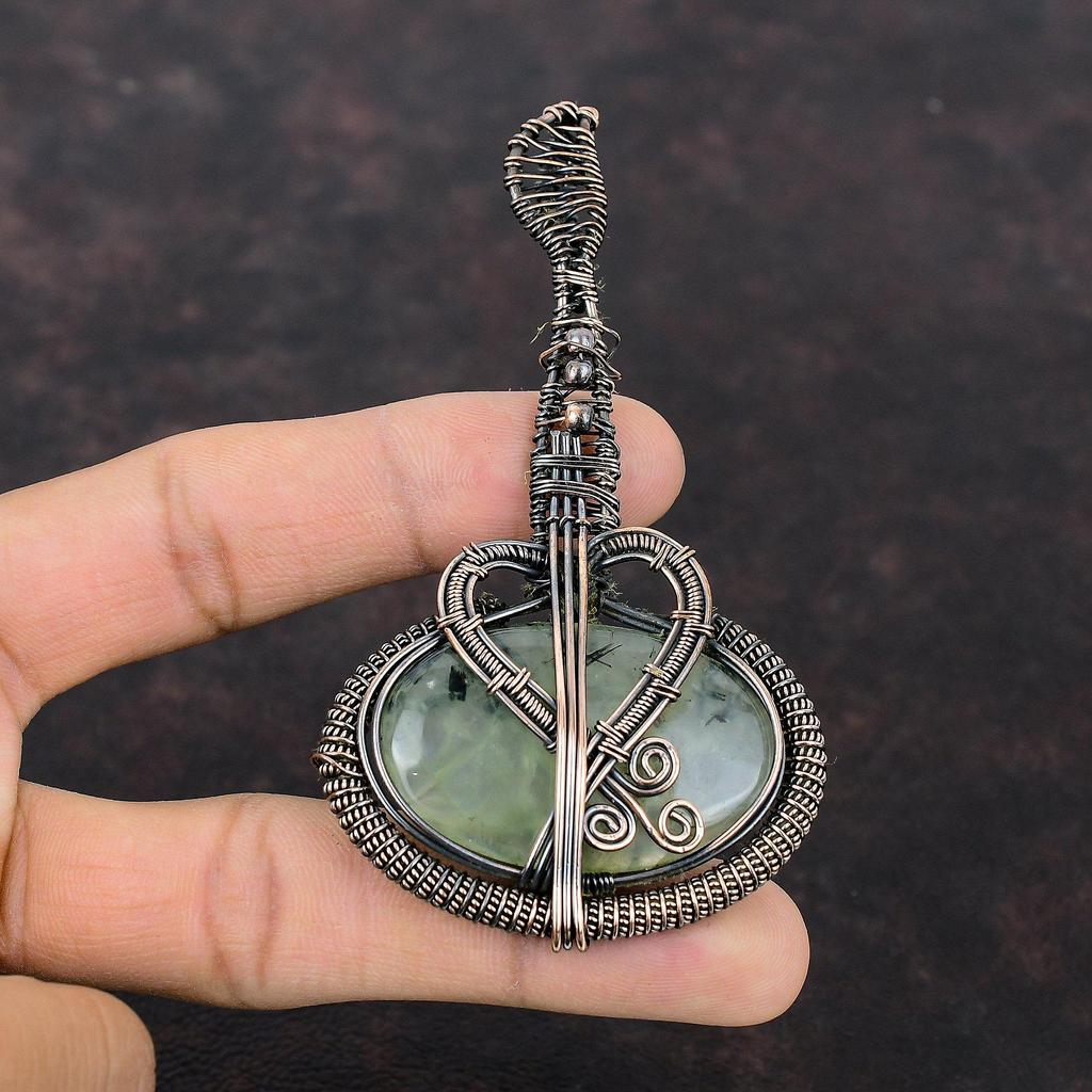 Moss Prehnite Pendant Copper Wire Wrapped Gemstone Pendant Moss Prehnite Copper Jewelry Gift For Mom Guitar Pendant Handmade Amazing Pendant