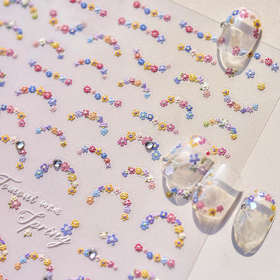5D Mini Flowers Colorful Wreath Daisy Delicate Shiny Rhinestone Spring Self Adhesive NailArt Decorations Stickers Manicure Decal