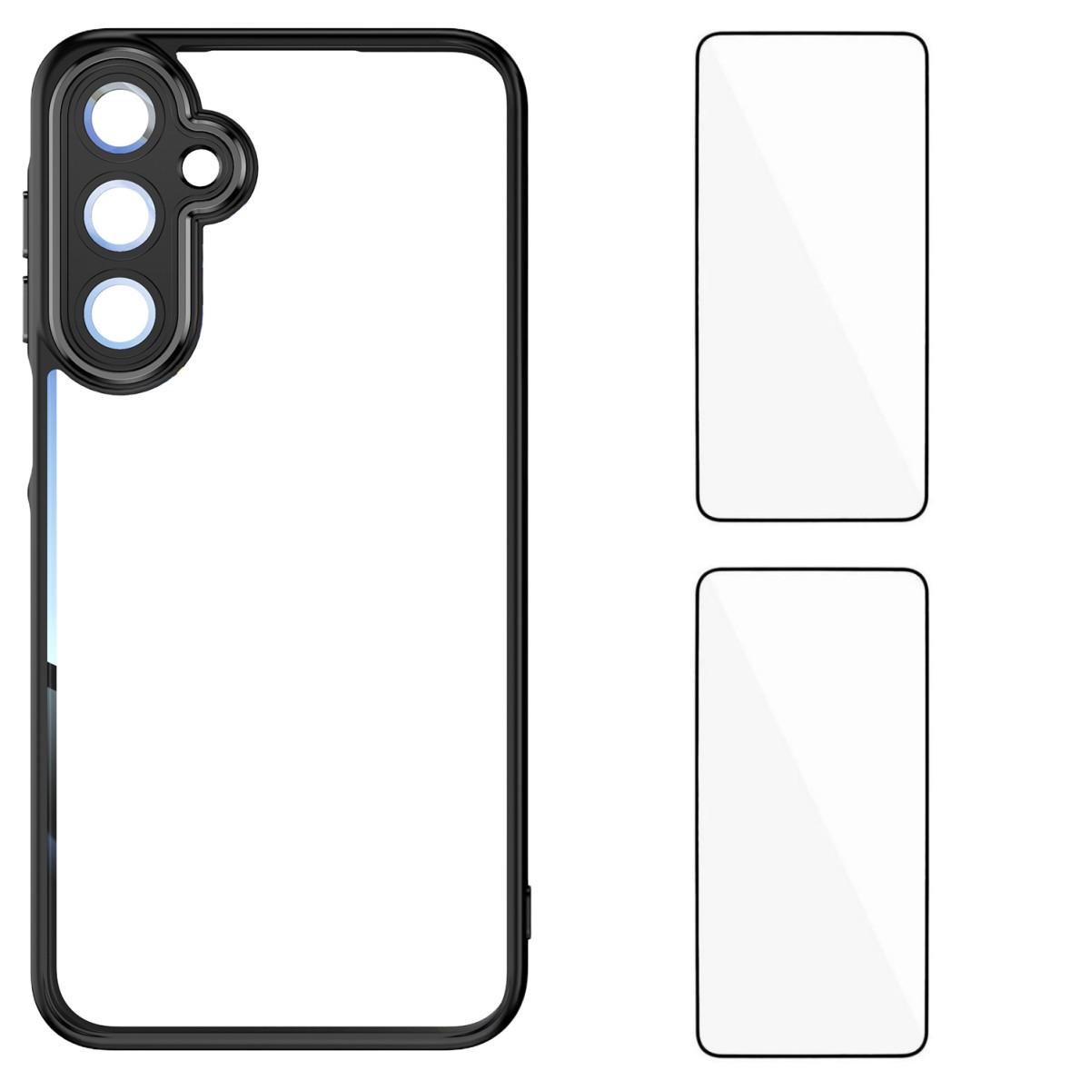 

For Samsung Galaxy A16 4G/Galaxy A16 5G TPU Case WANLONFENG Drop-proof Clear Phone Cover with 2Pcs Tempered Glass Film Black