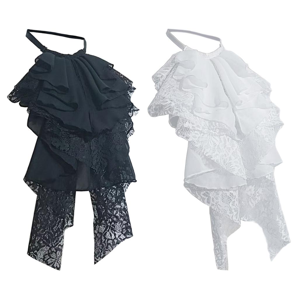 Renaissances Ornate Layered Ruffle Lace Faux Collar Shirt Front Jabot Necktie For Historical Cosplay Costume Enhancement