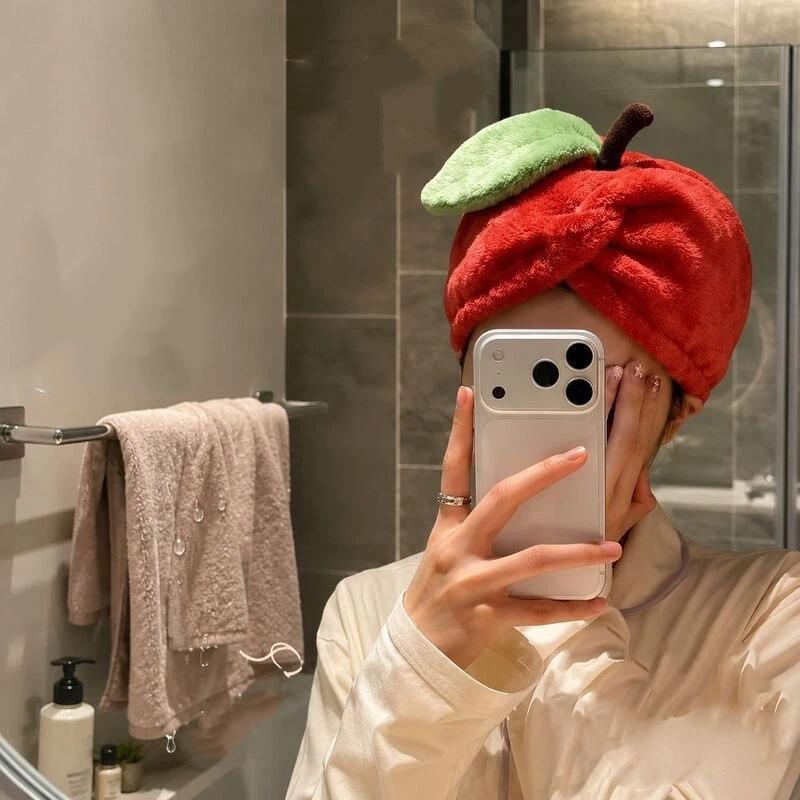 Fruit Shaped Hair Drying Cap High Absorbent Fast Dry Thick Coral Fleece Bath Cap for Travel Hotel Shower Use