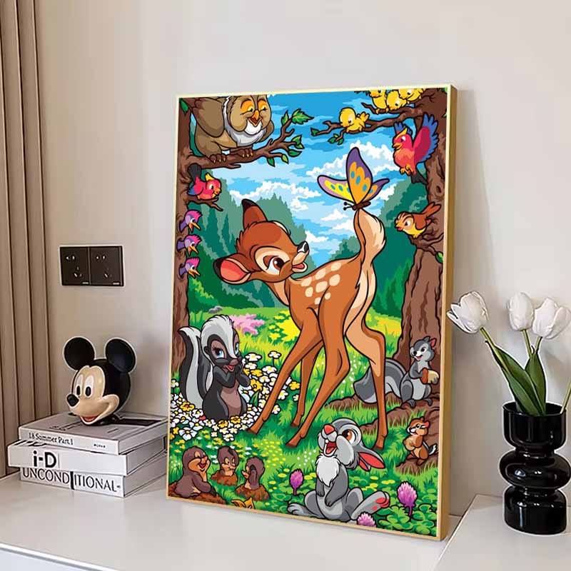 Disney 5D DIY Diamond Painting Bambi Illustration, Cartoon Full Diamond Mosaic Diamond Painting Art Wall Decoration Craft Set