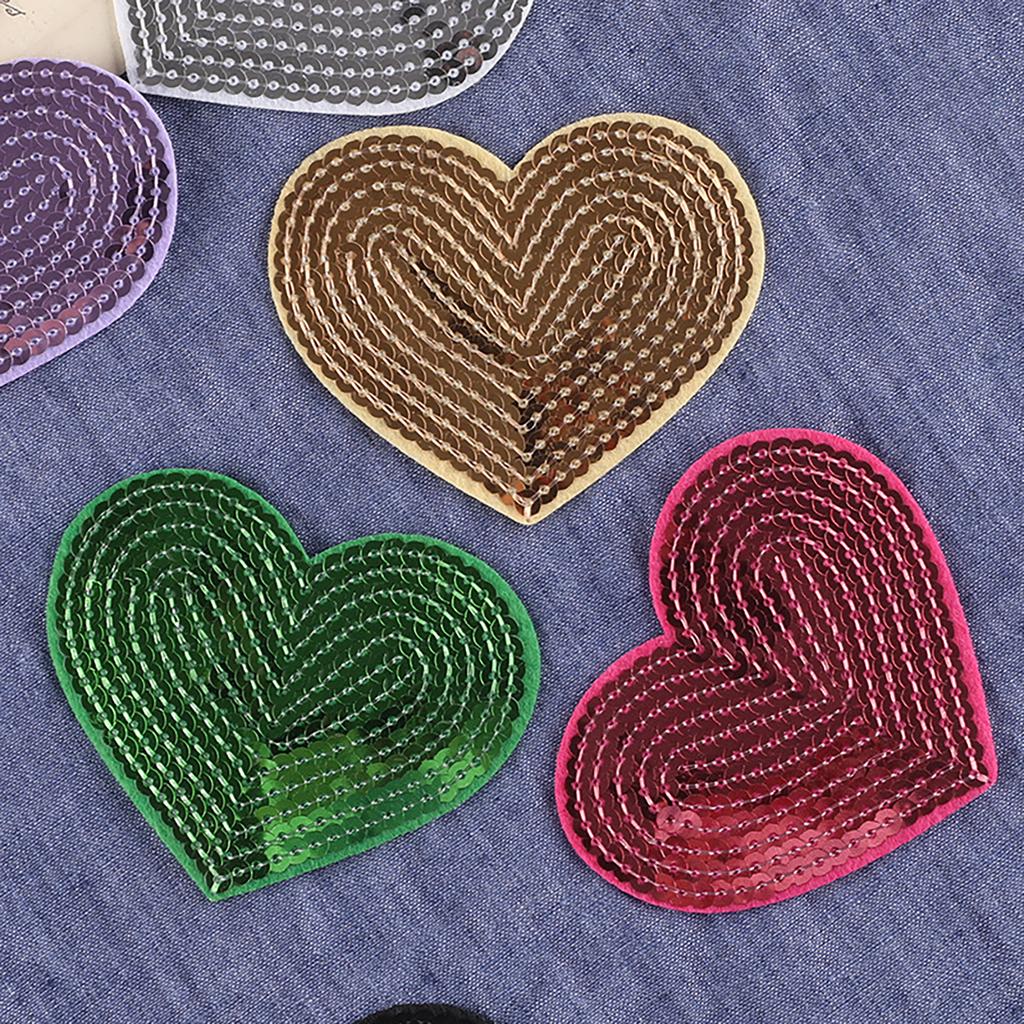 10 Pcs Heart Shape Iron On Patches Sewing On Applique Embroidered Heart Patches Sequins Patches for Clothes Bag Coats