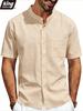 Casual Herenhemd met Korte Mouwen en Mandarijnkraag Lichtgewicht Linnen-Look Knopen-Down Top met Borstzak Ademend Zomer Strandvakantie Shirt