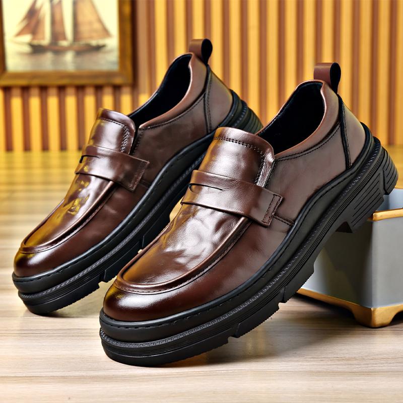 

Высококачественная натуральная кожаная обувь, мужские лоферы, деловые повседневные кожаные туфли, классические мягкие мужские свадебные туфли на толстой подошве 44 коричневый