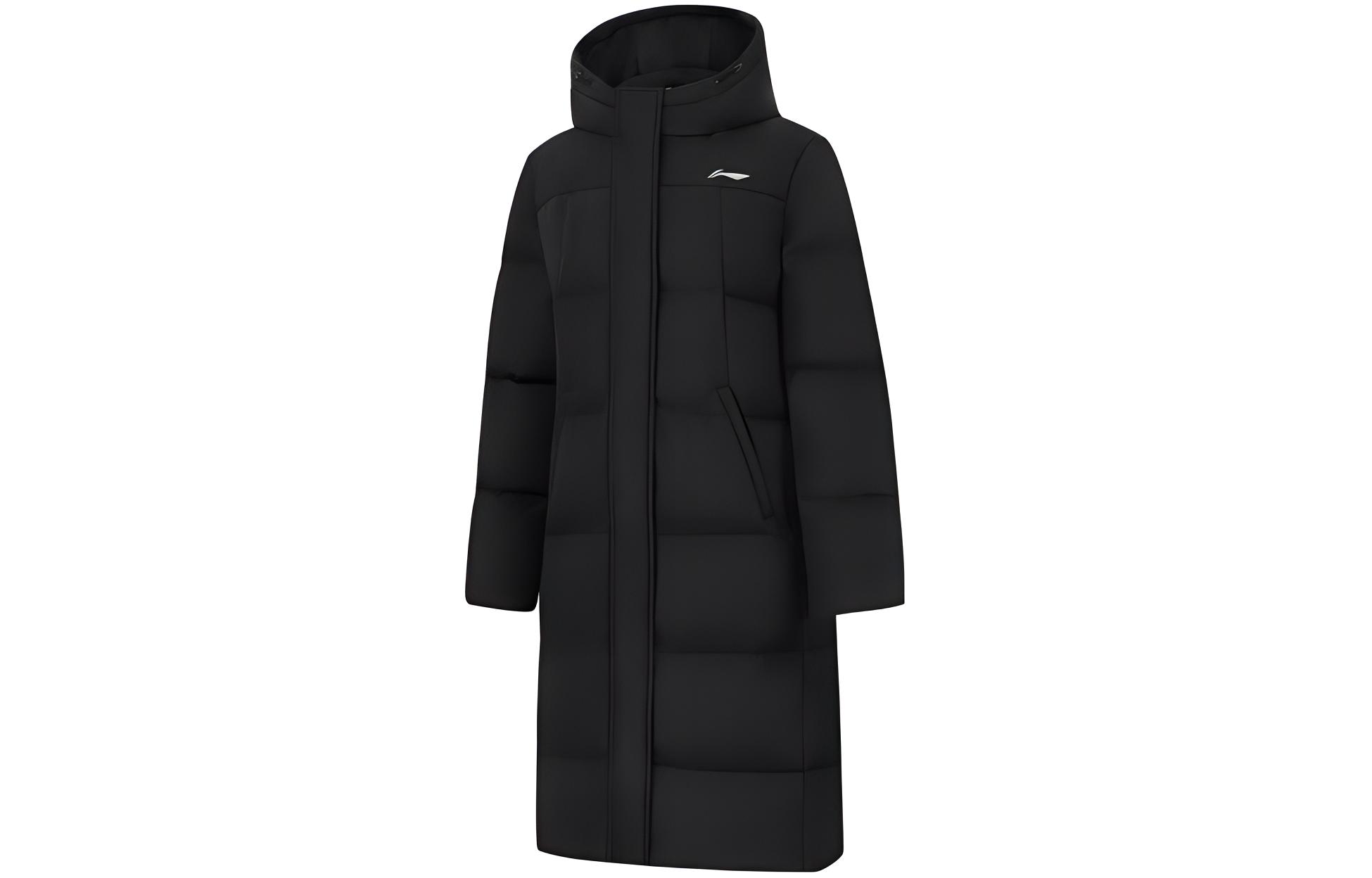 Li Ning Down Jackets Women s Black Hooded Moderate Down Coat AYMT200-1 XXL