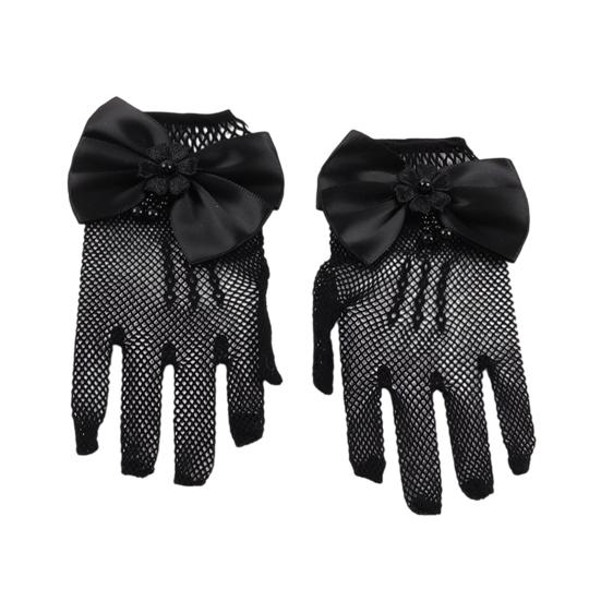 Lace Short Gloves for Little Girls 4-8 Years Tea Party Wedding Flower Gloves with Bow Kids Princess Dressing Gloves for First Communion Wedding Prom
