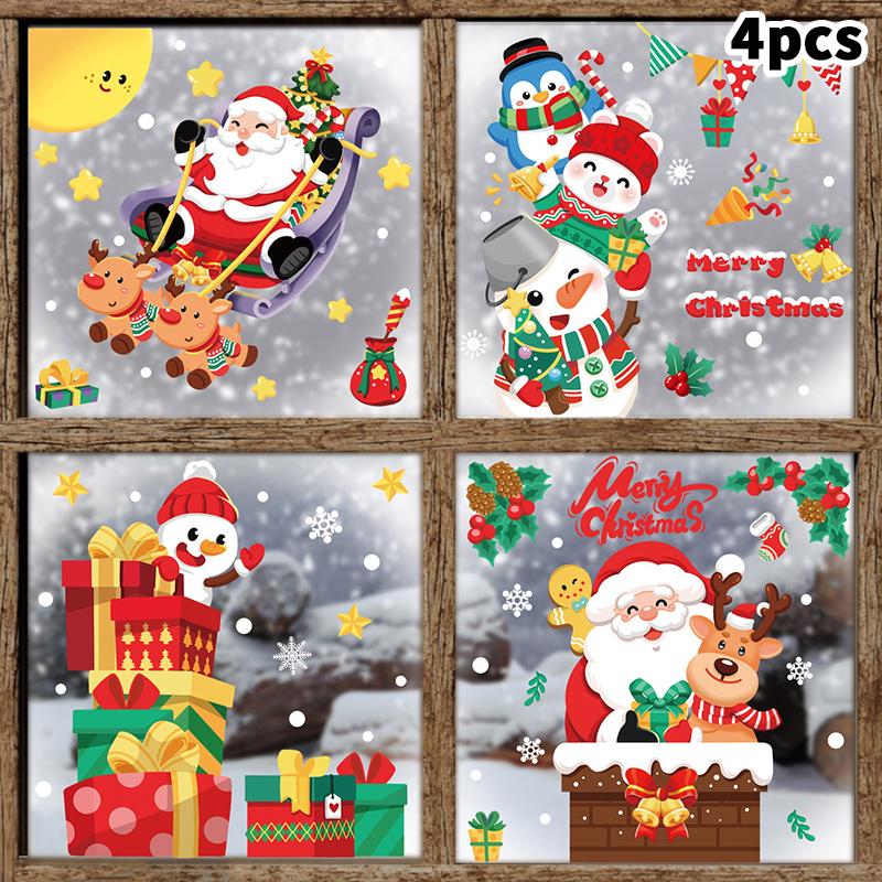 Hot Sale Christmas Stickers Santa Claus Glass Doors And Windows Without Trace Static Cling Children'S Room Christmas Decoration