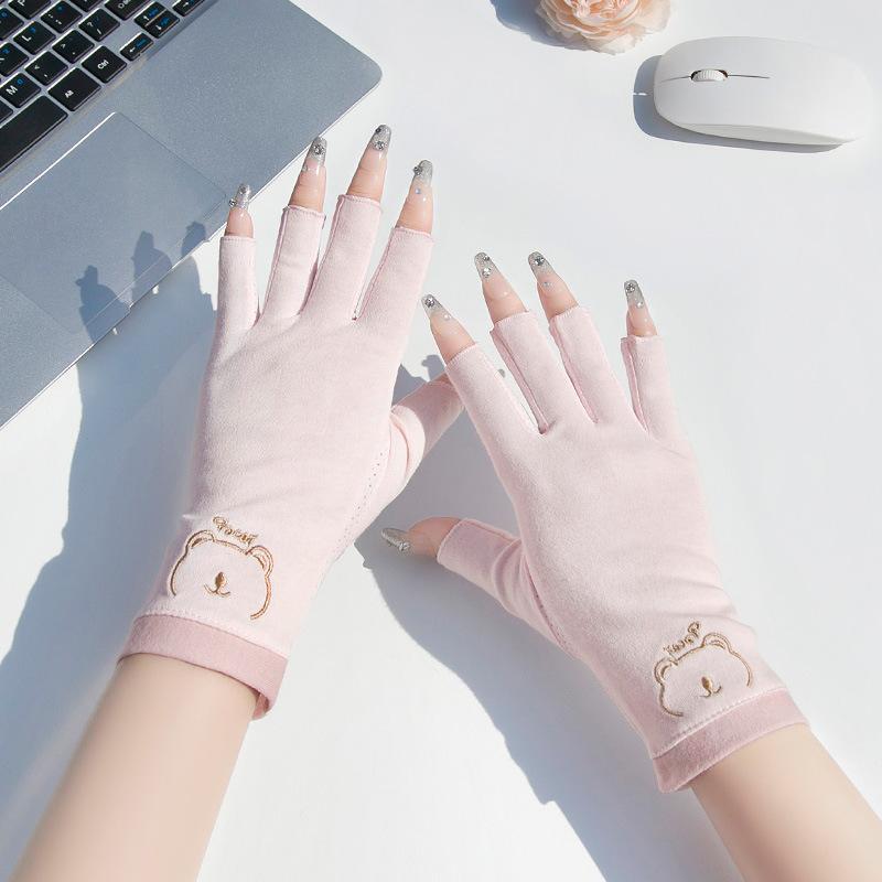 Women’s Cotton Gloves, UV Protection Breathable Thin Summer Gloves, Anti-Slip Driving Cycling Gardening Gloves