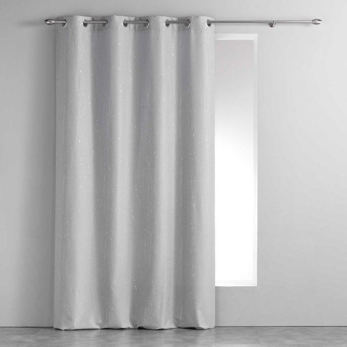 Rideau à œillets - EDEN - Filliane - Gris - 140 x 260 cm - Filaments verticaux argentés