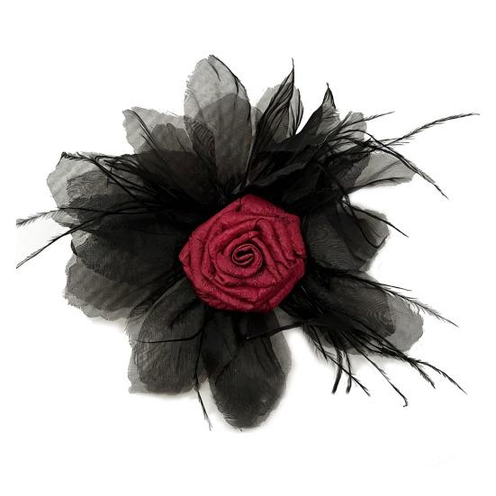 Damen Brosche Netzgarn Feder Rose Blume Dekor Schal Dekorative Reversnadel Kragen Hüte Taschen Mäntel Schals Taschendekoration