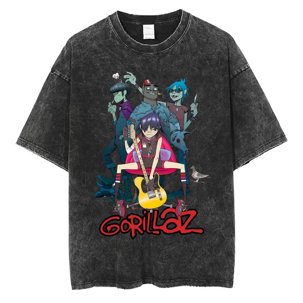 Washed Vintage Rock Band Gorillaz The Now Now Album Graphic Tshirts Men Women Clothing Hip Hop Punk Oversized Crewneck T Shirts