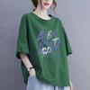 Women Casual Korean Printing O-neck Oversized Top Tee Summer All-match Letter Loose Cotton T-Shirt Women Clothing Pullover Tops