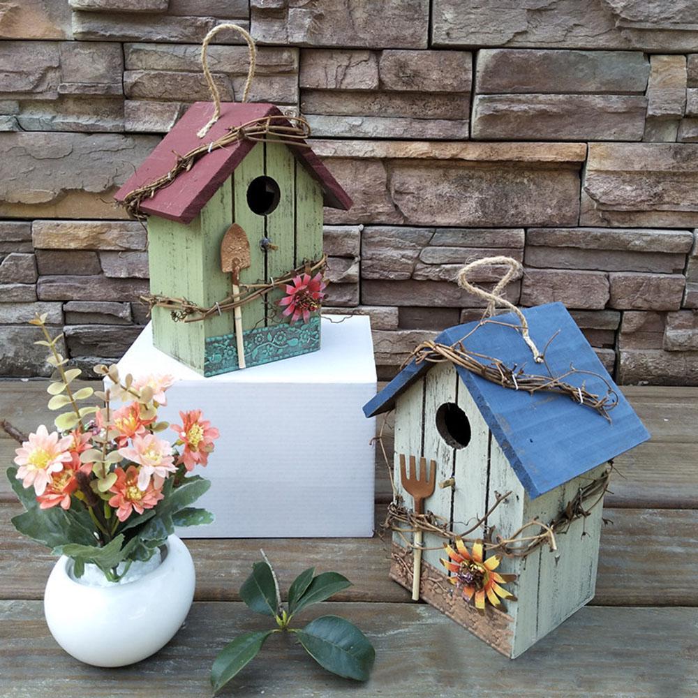 Decorazione Casetta per Uccelli da Appendere Legno Tetto Rosso Casetta per Uccelli da Appendere Decorativa Giardino Esterno