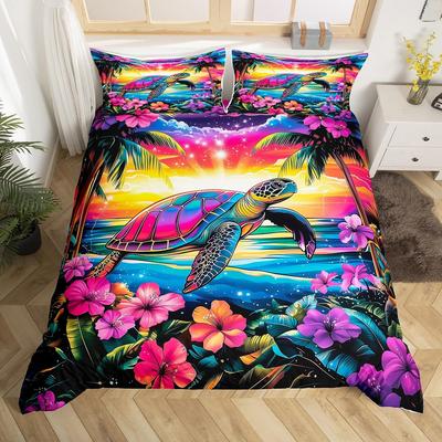 Sea Turtle Duvet Cover 3D Turtle Bedding Set Ocean Marine Theme Comforter Cover For Boys Girls Underwater Animal Pattern Bed Set