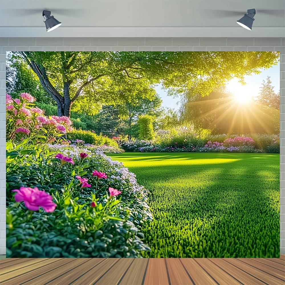 A Vibrant Spring Garden Party Banner - Made of Durable Polyester - Is Perfect for Outdoor Celebrations and Garden Decorations