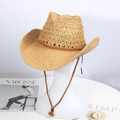 Western Cowboy Hat Foldable Hollow Raffia Hat for Men and Women Summer Beach Jazz Hat Knight Big Brim Sun Hat