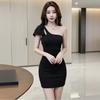 Slant shoulder bow hip skirt black hollow summer off-the-shoulder slim skirt banquet party slim skirt